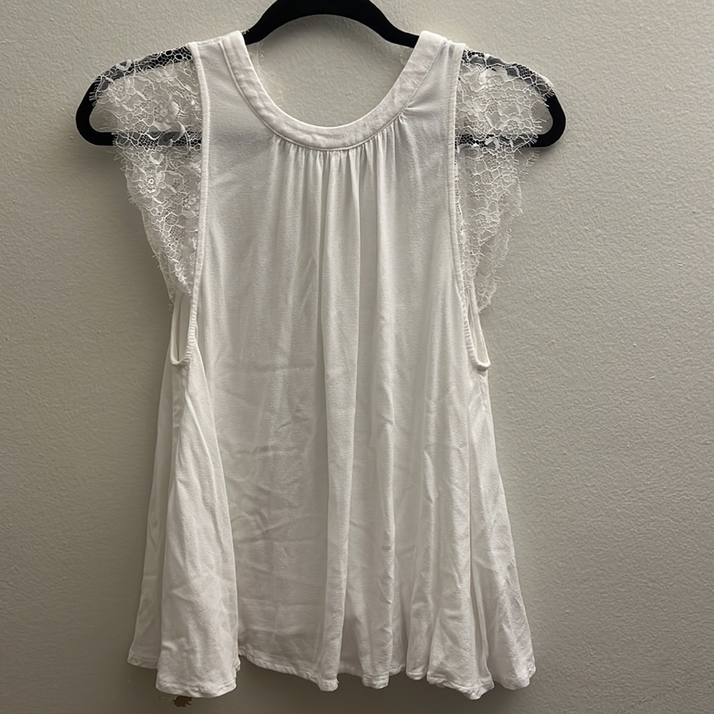 Free People White Lace Accent Tank Top Boho - Picture 4 of 5